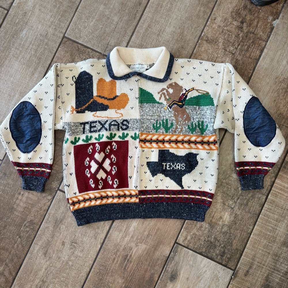 Vintage Sweater Loft Texas cowboy chunky knit collar granny sweater women Size M